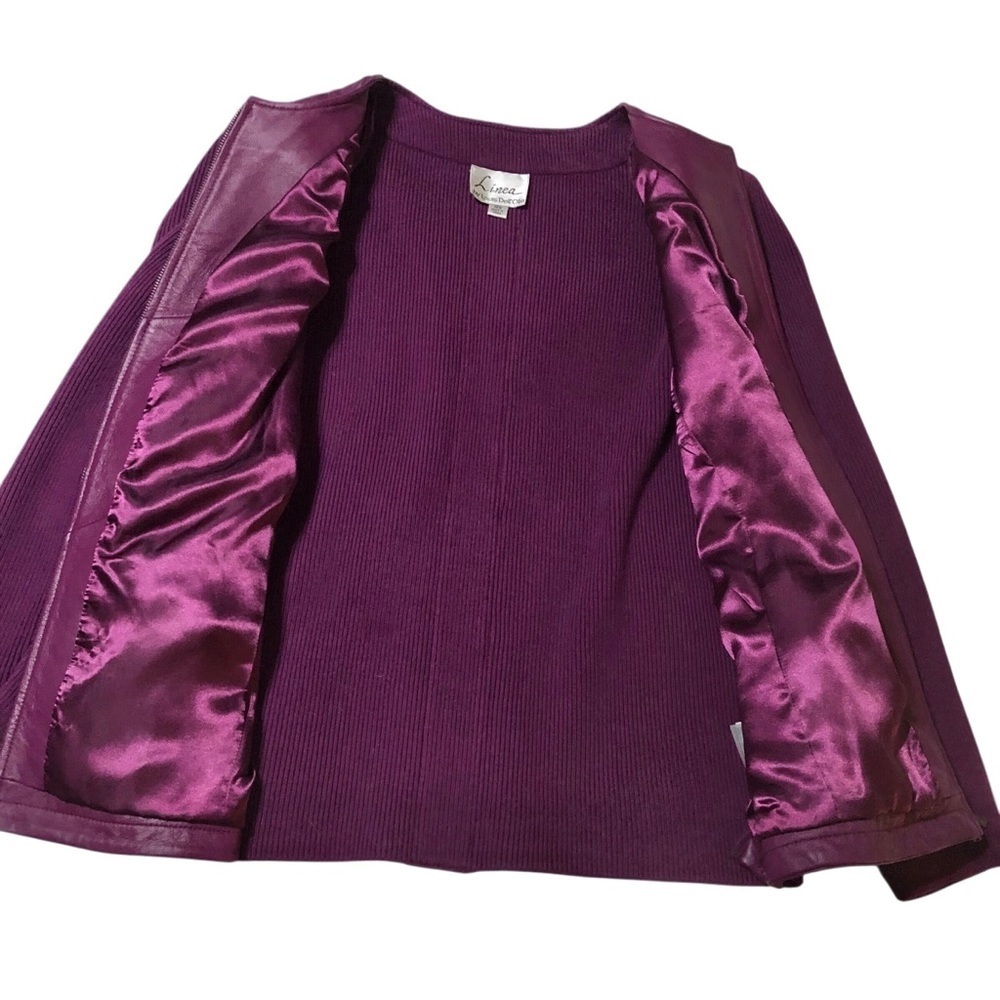 Linea by Louis Dell'Olio Lamb Leather Jacket Sweater Sleeves & Back Plum/Wine 18 - Picture 12 of 12